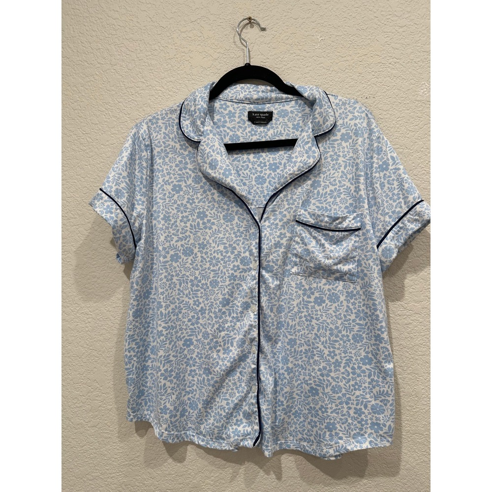 Kate Spade New York Womens Blue Floral Pajama Set Short Sleeve Pants Large